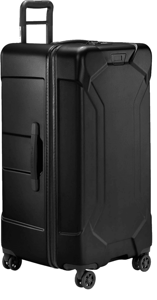 A durable Briggs & Riley Torq large hardcase suitcase, the best checked luggage for protecting gear during international travel.