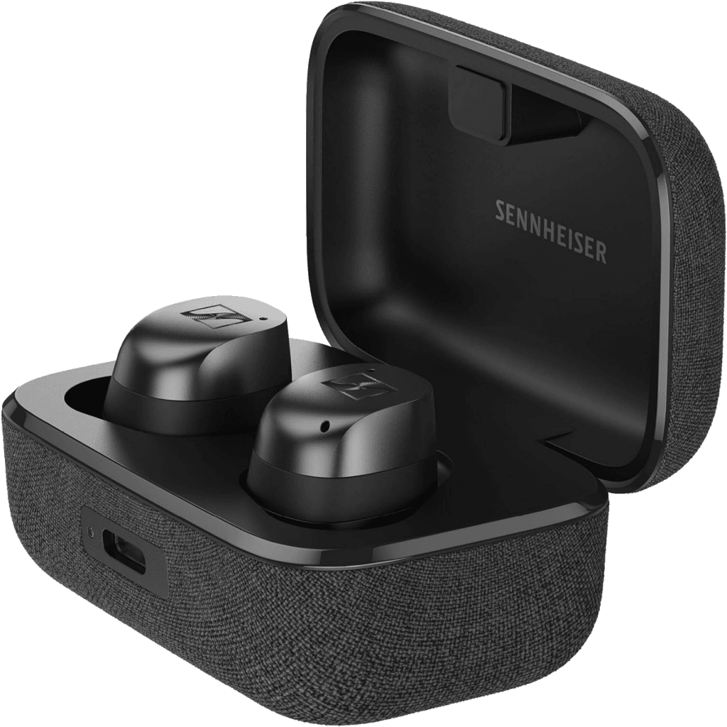 Sennheiser Momentum True Wireless earbuds, the best travel gear for noise cancellation and high-fidelity audio.