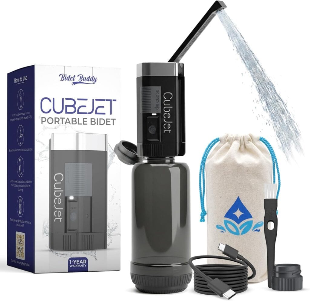 A portable travel bidet, essential travel equipment for maintaining personal hygiene standards abroad.