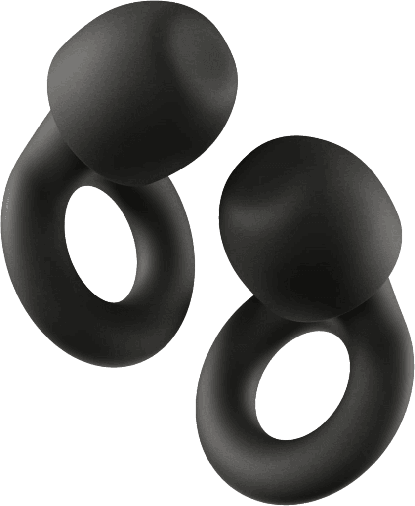 A pair of Loop Quiet earplugs in a keychain case, essential travel equipment for side sleepers and loud environments.