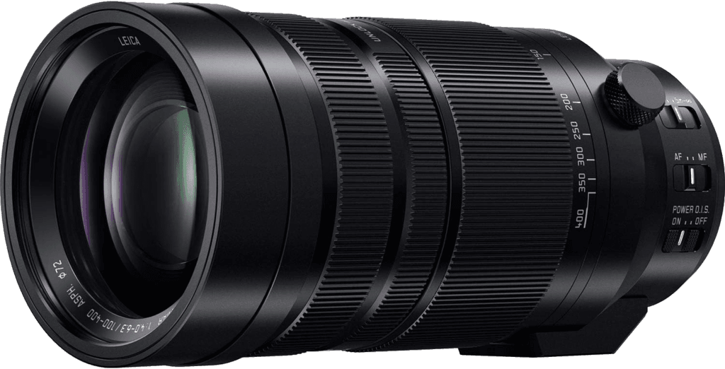 A Lumix G9 camera with a Pana-Leica 100-400mm lens, the best travel gear for wildlife photography.