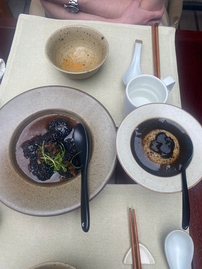 Chengdu Michellin food with black sesame and truffle rice