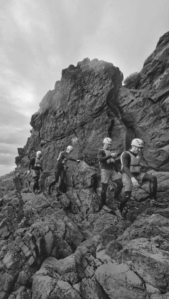 Group hiking along the coast during activity on a Madeira Island Holiday