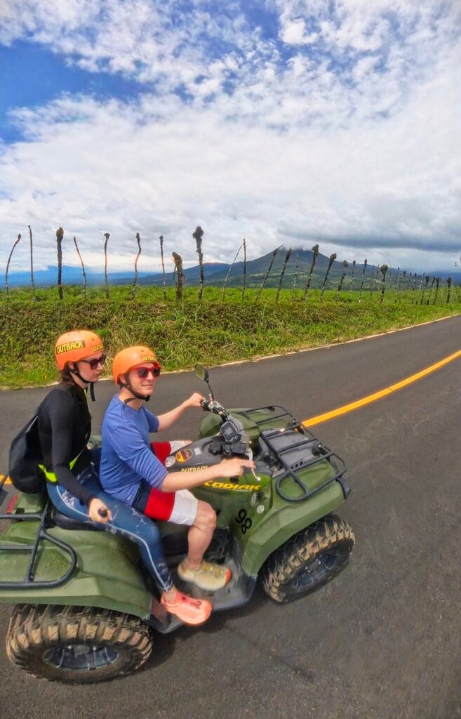 ATV tour with Arenal Volcano in background near La Fortuna Costa Rica