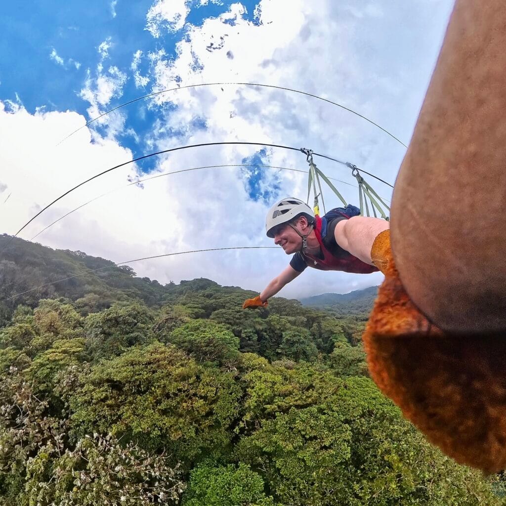 Superman zipline at Selvatura over Monteverde cloud forest Costa Rica