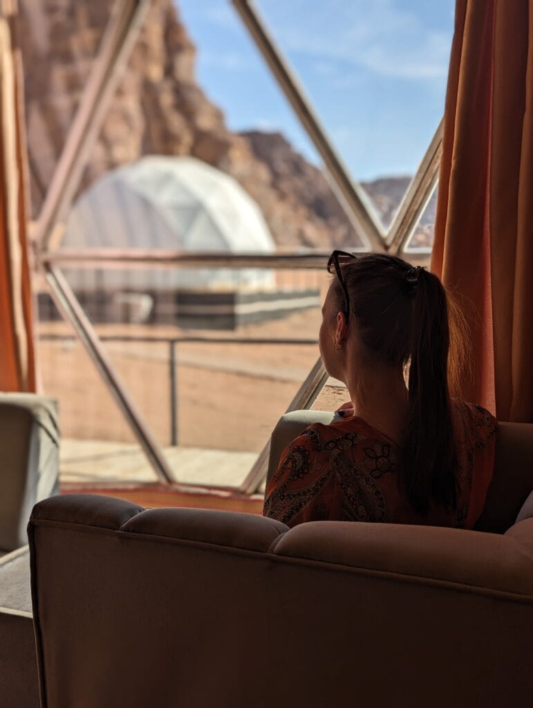 Inside a martian tent accomodation in Wadi Rum desert