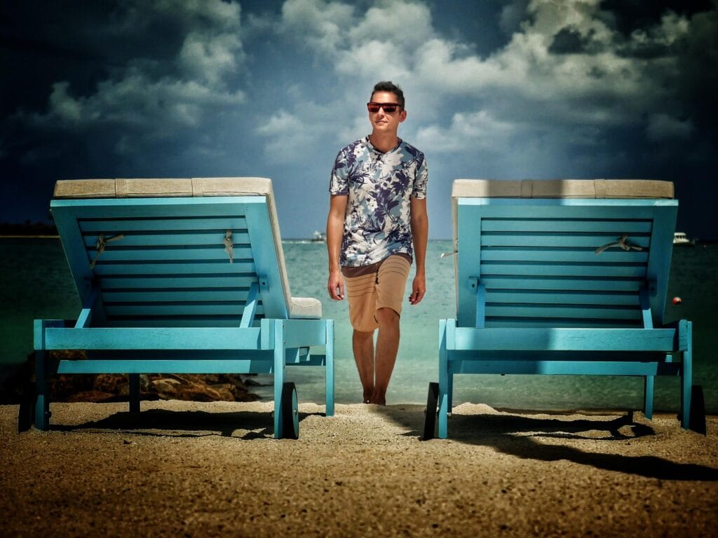 Maui Jim Polarized sunglasses on Scoot walking on beach