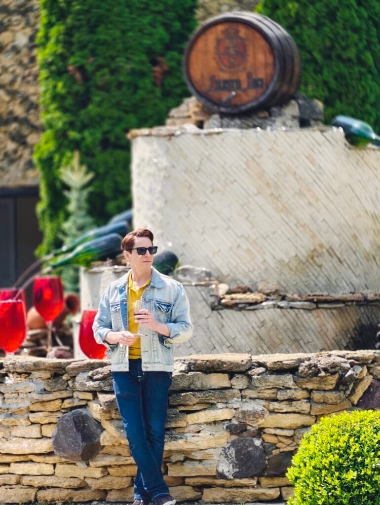 Scott tasting local wine at the world famous Milestii Mici winery