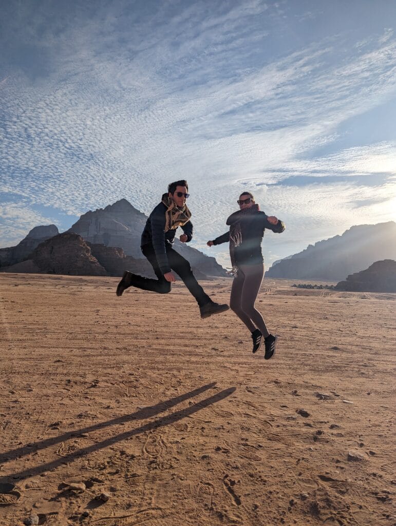 Scoot and Z jump in the Wadi Rum desert