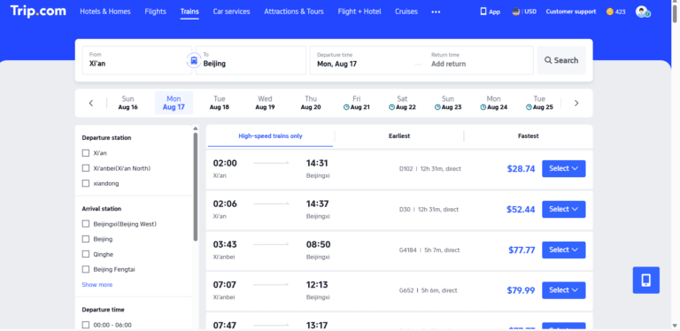 How to book trains in China with Trip.com