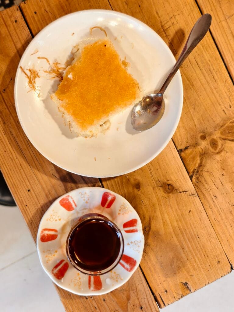 Traditional Iraqi Kunafa and tea